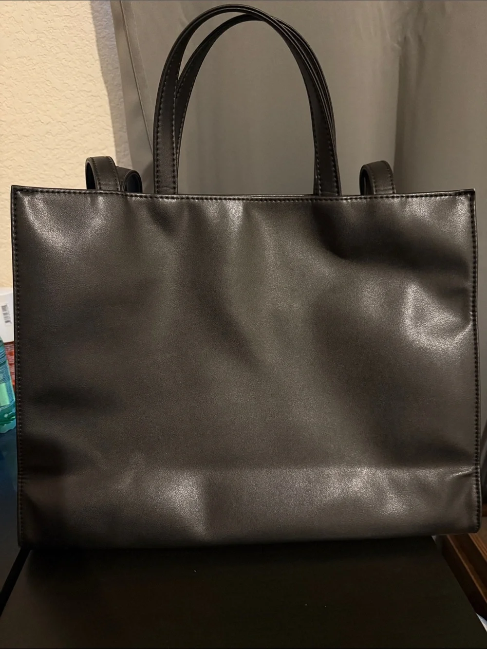 Telfar Black Logo Medium Tote in Smooth Leather-Look